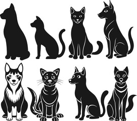 Hand drawn animals silhouette set illustration