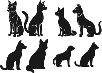 Hand drawn animals silhouette set illustration