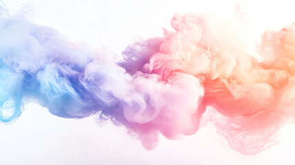 Fototapeta premium Abstract colorful smoke flowing in a vibrant, ethereal swirl against a white background.