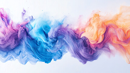 Fototapeta premium Abstract colorful smoke waves flowing on a white background.