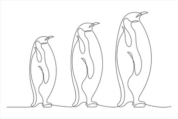 Penguin continuous one line art drawing of vector