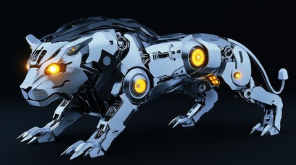 Futuristic Robotic Lion  D Render   Silver Chrome Beast