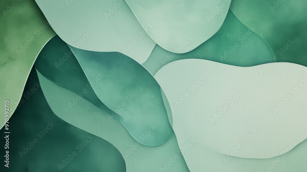 Sticker abstract background with green and blue shapes, leaf texture, nature concept banner, illustration of