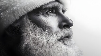 Obraz premium Minimalist Santa Silhouette on Stark White Background with High Contrast Monochrome Lighting