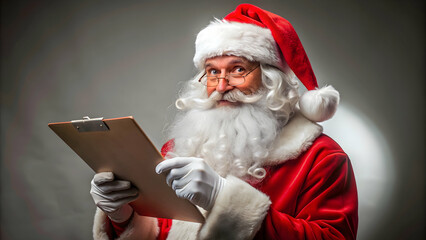 Santa Claus holding a checking list with children's names, checking list, Santa Claus, Christmas, holiday, festive