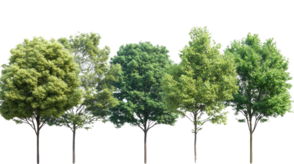 A tall green tree isolated on a white background with a clear view of its leaves and trunk