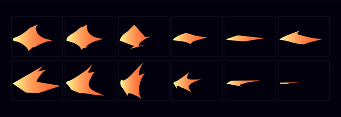2d animate gun flash FX animation.  Cartoon muzzle flash fire animation sprites sheet frame.