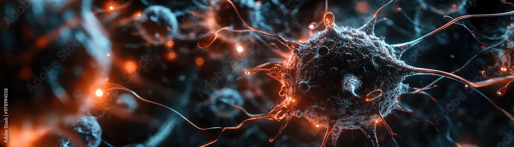 Aufkleber A captivating close-up of neural cells, showcasing intricate structures and vibrant colors that illustrate the complex dynamics of the brain.
