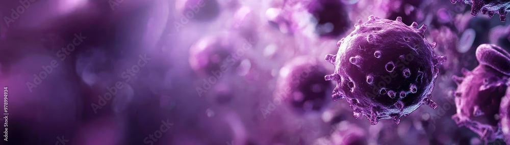 Poster Close-up view of purple cellular structures emphasizing the intricate details of microscopic life forms in a vibrant background.