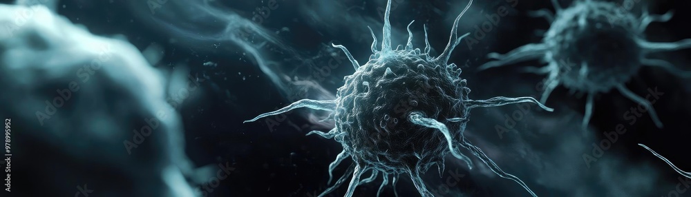 Poster Detailed microscopic view of bacteria showcasing their unique shapes and structures in a captivating dark background.
