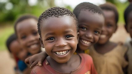 A vibrant portrait of African children, smiling joyfully