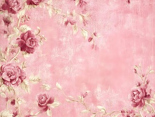 A soft pink floral pattern with roses, suitable for backgrounds or decorative purposes.