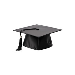 A black graduation cap with a gold tassel symbolizes achievement. Suitable for graduation designs, invitations, and educational concepts. Generative AI