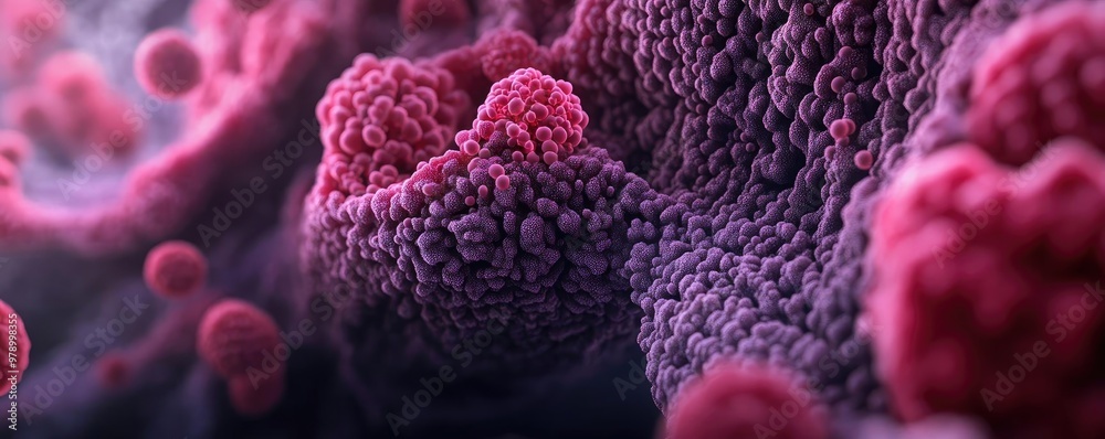 Poster detailed close-up of microscopic cells in vibrant colors, showcasing the complexity and beauty of ce