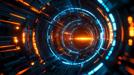 Fototapeta premium Technology pathway in futuristic glowing tunnel