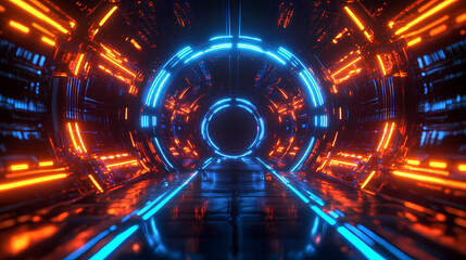 Technology pathway in futuristic glowing tunnel