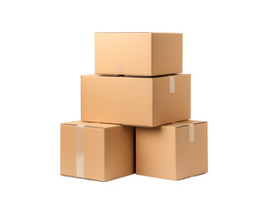 Stacks of brown cardboard boxes on a white background, ideal for ideas about storage or packaging. neutral, functional, secluded, and well organized. Generative AI