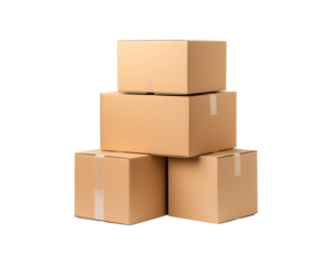 Stacks of brown cardboard boxes on a white background, ideal for ideas about storage or packaging. neutral, functional, secluded, and well organized. Generative AI