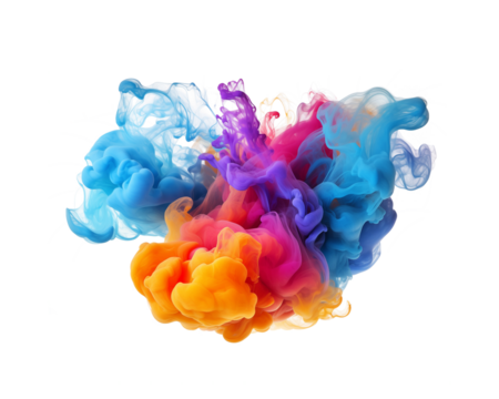 An eruption of colorful smoke clouds produces an abstract, vivid background that is ideal for creative notions, design elements, and artistic endeavors. Generative AI