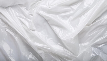 Obraz premium White plastic or polyethylene bag texture, Transparant wrinkled plastic, macro, white background