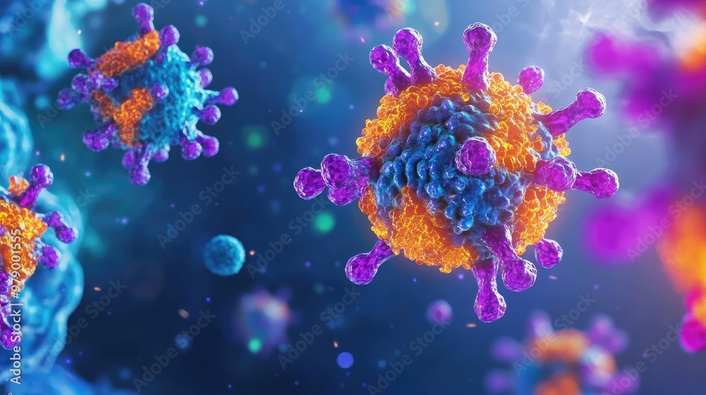 Aufkleber colorful 3d representation of viruses in a microscopic view, showcasing intricate details and vibran