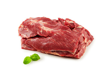 Meat pulp, piece of fresh meat, beef, raw meat on a white background, isolated