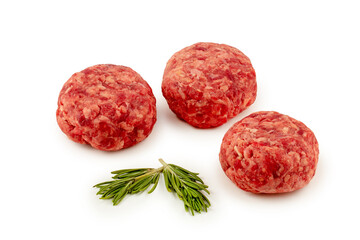 Minced meat cutlets, fresh minced meat, beef, raw cutlets, on a white background, isolated