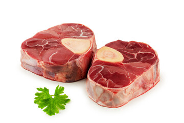 Meat on the bone, a piece of fresh meat, beef, raw meat on a white background, isolated