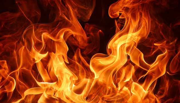 texture de surface d'un feu avec flammes jaune orange et rouge sur fond noir