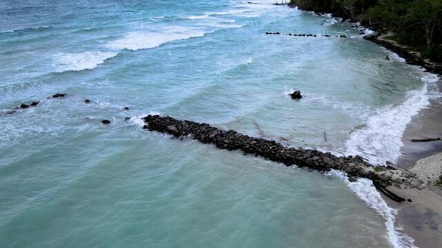 Breakwater Rock Formation Resisting Powerful Sea Waves