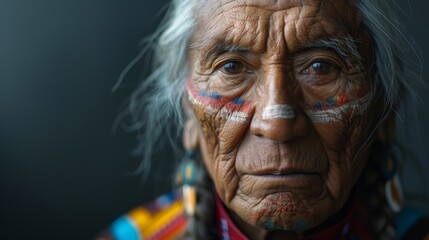 Native American Heritage Month. A portrait of a wise Native American elder, their face etched with the stories and wisdom of their ancestors.