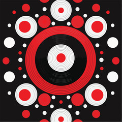 Vector illustration of circles in high-contrast colors black, white, and red.