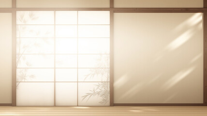 A screen in an oriental interior in daylight, a background postcard with branches of trees in an Asian style