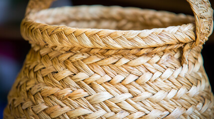 Obraz premium Close-up of a handcrafted woven basket
