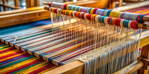 Close-up of textile weaving with wool thread yarn on a loom, textile, weaving, wool, thread, yarn, loom, fabric, traditional