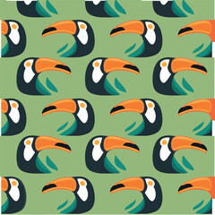 Naklejka premium Playful repeating design with exotic toucan birds and vibrant colors 