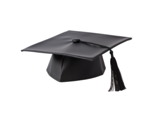 A black graduation cap with a gold tassel symbolizes achievement. Suitable for graduation designs, invitations, and educational concepts. Generative AI