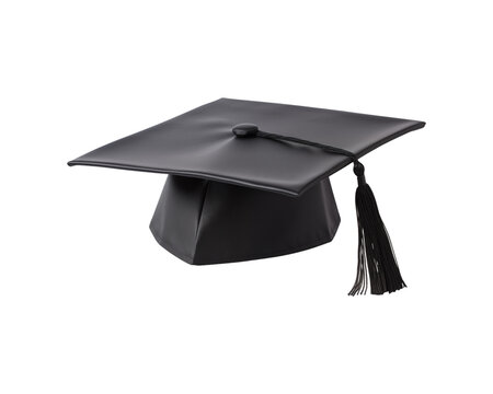 A black graduation cap with a gold tassel symbolizes achievement. Suitable for graduation designs, invitations, and educational concepts. Generative AI