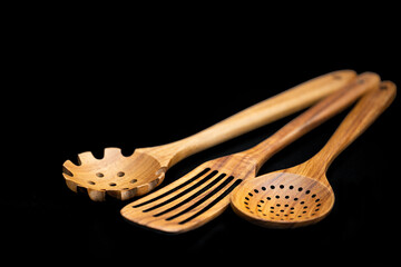 wooden kitchen spatulas isolated