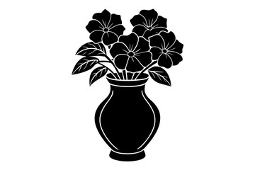 Petunia vase vector linocut silhouette black vector art illustration