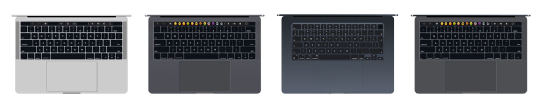 Rivne, Ukraine - September 17, 2024: New Apple Macbook Air 15 Pro model with M3 Ma and M3 Pro processors. Keyboard and touchpad icons set. Vector 10 eps.