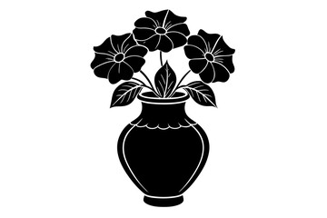 Petunia vase vector linocut silhouette black vector art illustration