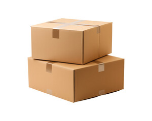 Fototapeta premium Stacks of brown cardboard boxes on a white background, ideal for ideas about storage or packaging. neutral, functional, secluded, and well organized. Generative AI