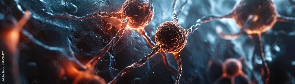 Poster detailed view of interconnected neurons showcasing vibrant colors and intricate structures, perfect 