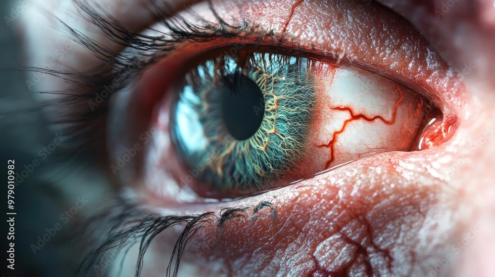 Poster close-up of a human eye with vivid colors and detailed textures, showcasing intricate patterns and s