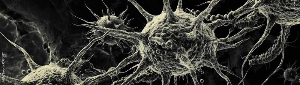 Poster intricate close-up of cellular structures, showcasing the beauty of microscopic life and its complex
