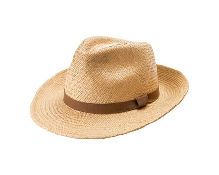 Straw hat with brown ribbon, woven texture, and wide brim. Perfect for summer fashion advertisements, beach accessory promotions, and outdoor lifestyle brands. Generative AI