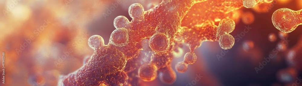 Poster close-up view of cellular structure showcasing detailed organic shapes and vibrant colors in a scien