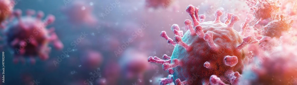Aufkleber a detailed microscopic view of a virus, showcasing intricate structures and vibrant colors, highligh