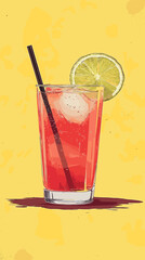 Vintage wall art of a cocktail in a glass a stylish retro vector illustration in a hand painted style